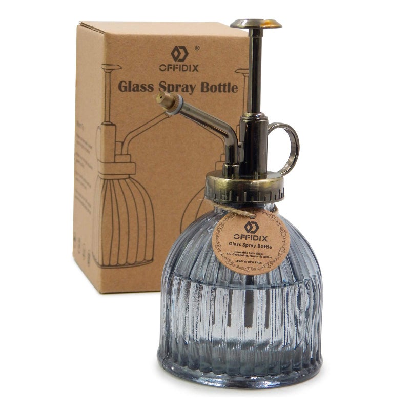 OFFIDIX Plant Mister plant water Spray Bottle, 6.3" Tall Vintage Style with Bronze Plastic Top Pump One Hand Glass Watering Can for Indoor Potted Plants Terrariums (Dark Gray) - Image 1